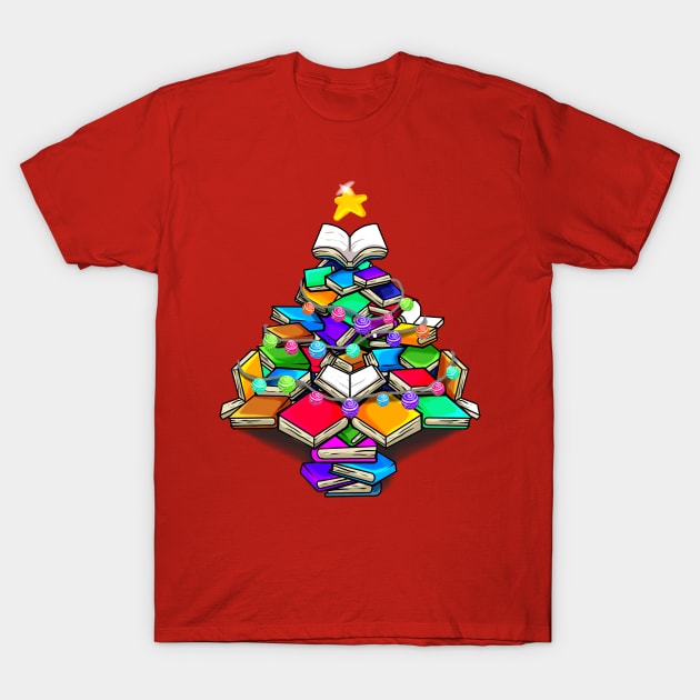 Christmas Book Tree T-Shirt by numpdog